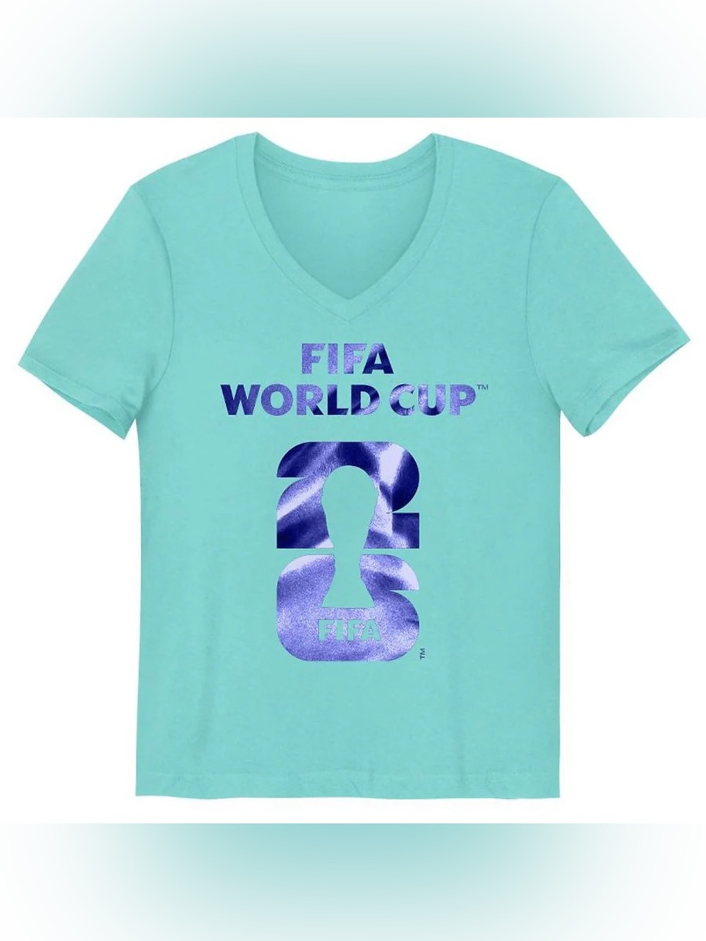 World Cup FIFA Girls' Aqua V-Neck Graphic Tee Multiple Sizes NWT